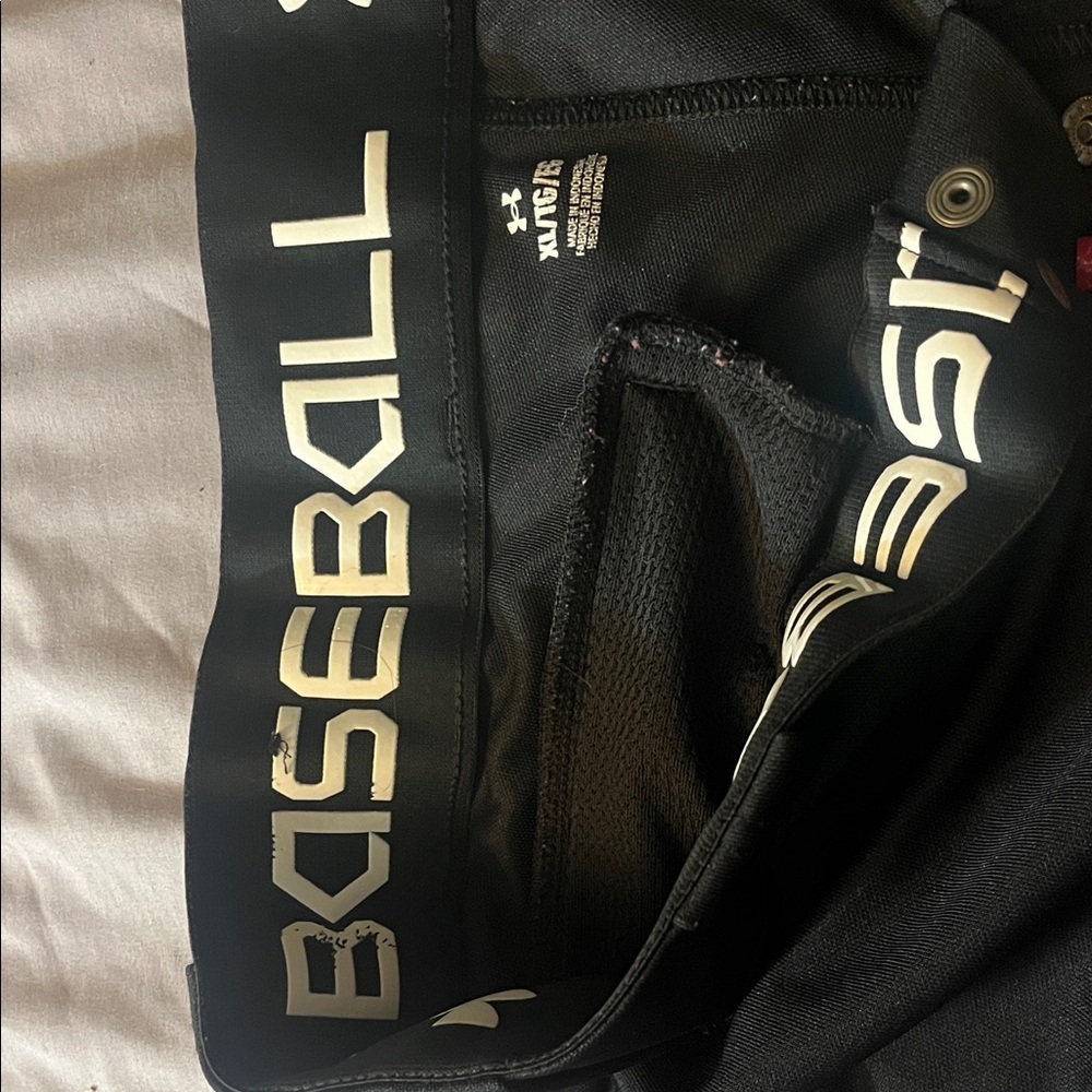 Under Armour Black Baseball Pants with White Lettering (lightly used)